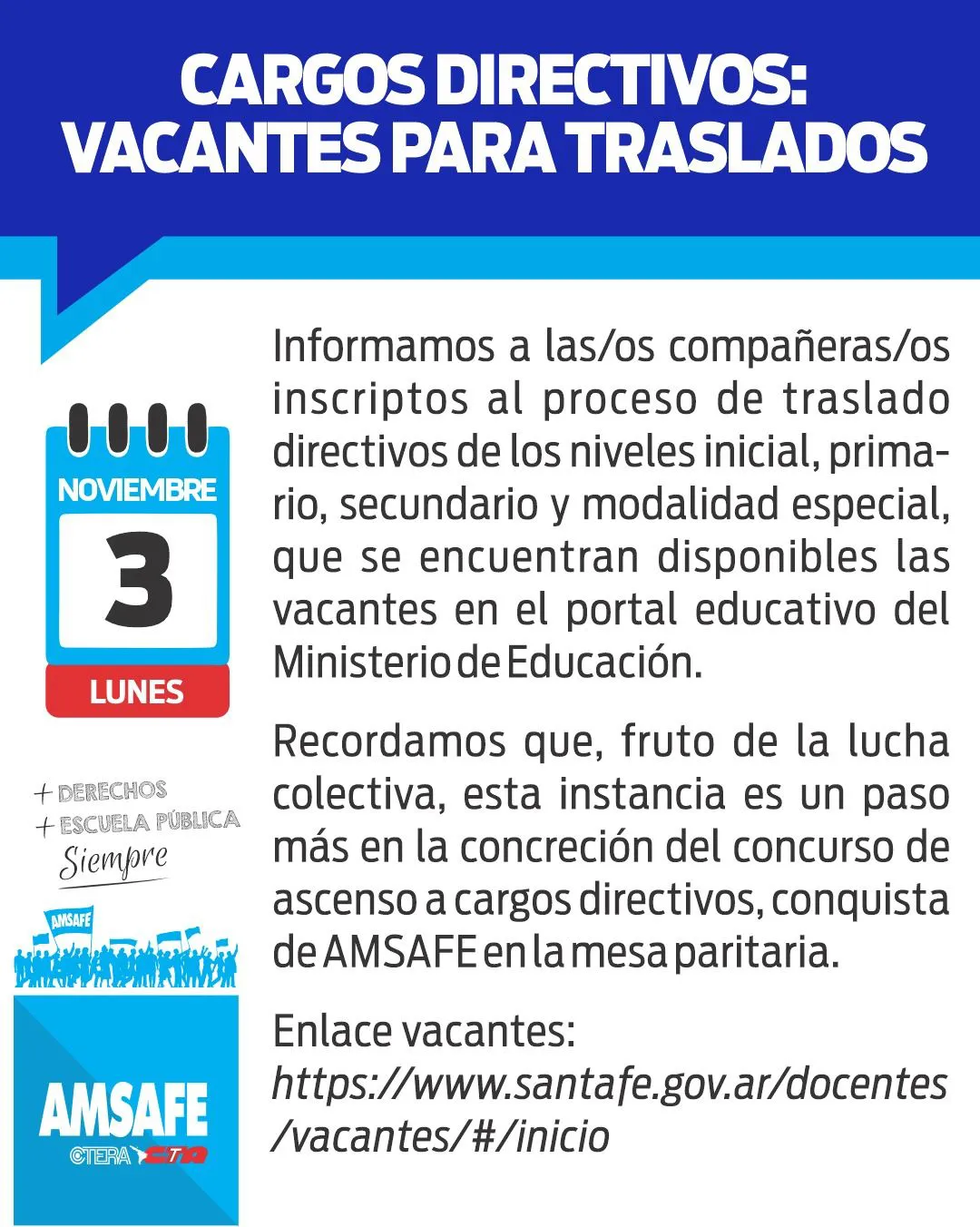 Cargos directivos para vacantes y traslados