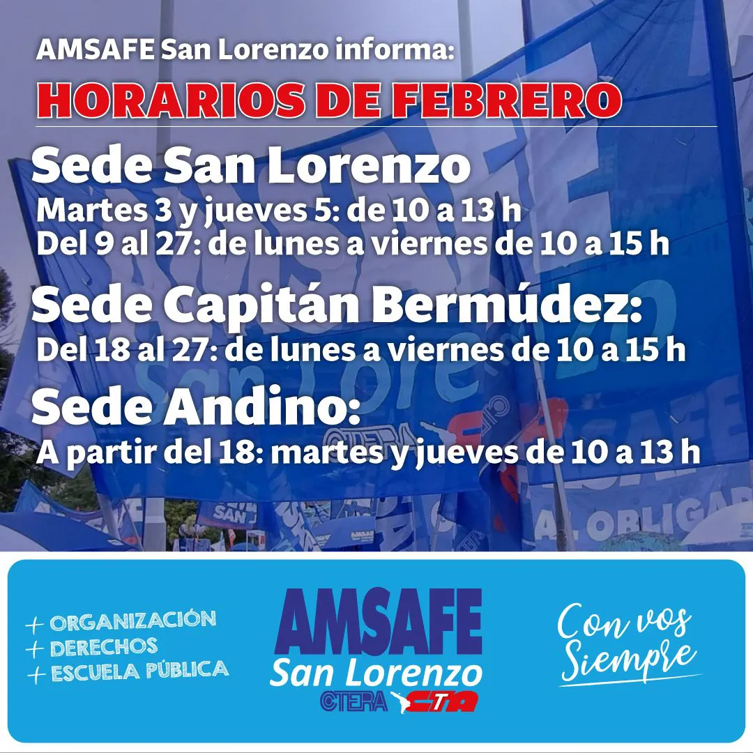 NUEVOS HORARIOS ATENCION FEBRERO AMSAFE SAN LORENZO